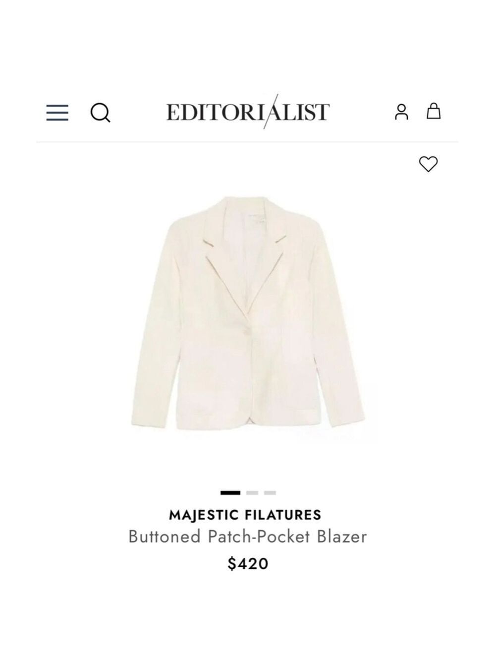 NWT Majestic Filatures Cream Corduroy 1 Buttoned Blazer M